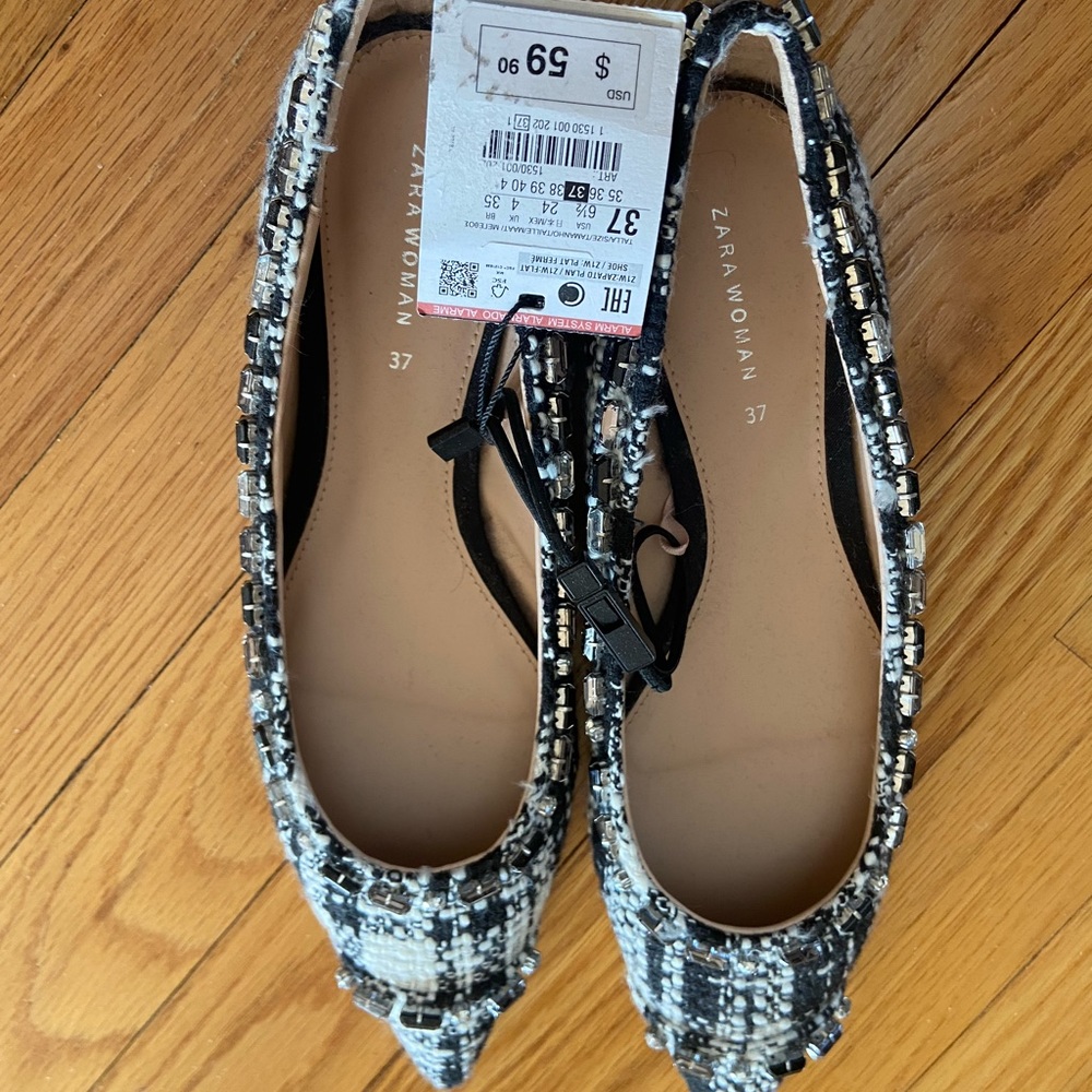 Zara Tweed Ballet Flats